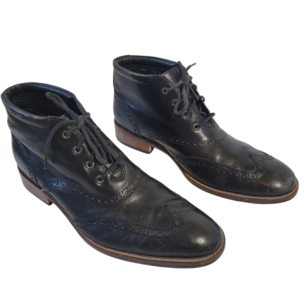 Cole Haan Black Liam Chukka Wingtip Leather Boots Men's Sz 8M Preppy Whimsigoth